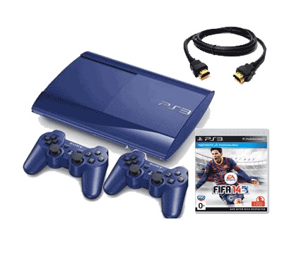 Sony PlayStation 3 Super Slim 12GB Azurite Blue + 2-ой DualShock 3 + Fifa 14 (Рус) + шнур HDMI + Cobra ODE