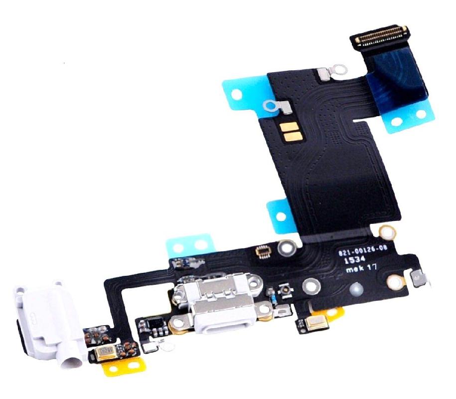 Шлейф iPhone 6S+ на системный разъем, разъем гарнитуры, микрофон (белый)